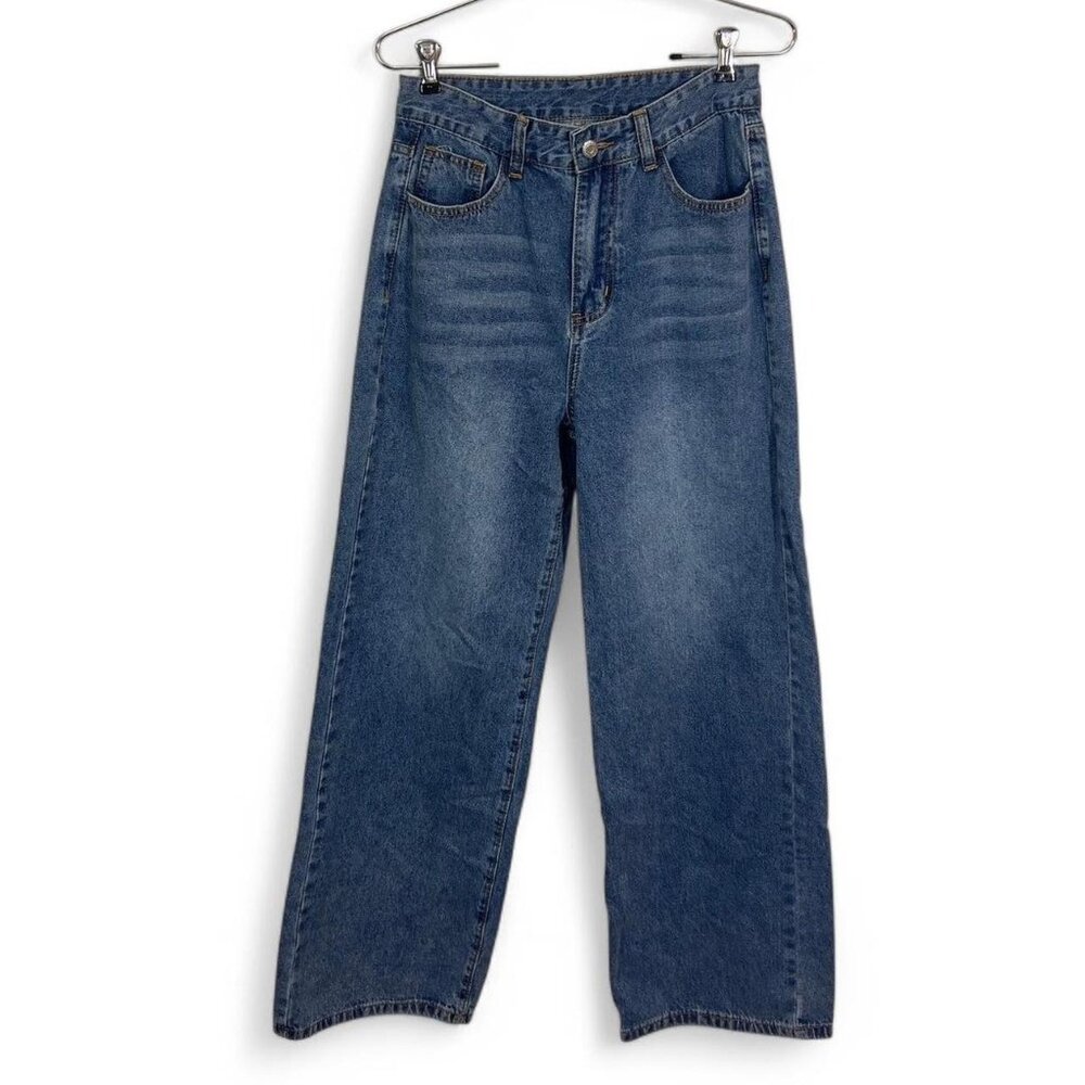 Jeans High-Waisted Wide-Leg Denim Grunge No Distressing Size M (Shein)‎